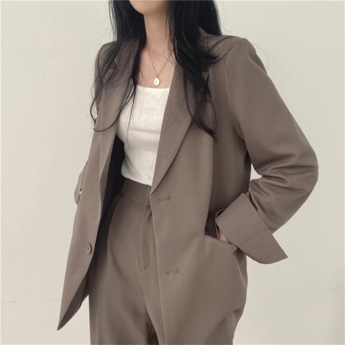 2026 Spring New Women's Clothing Suit Jacket Casual Pants Set Wide Leg Suit Pants Elegant Office Lady Business Suit Set Blazers