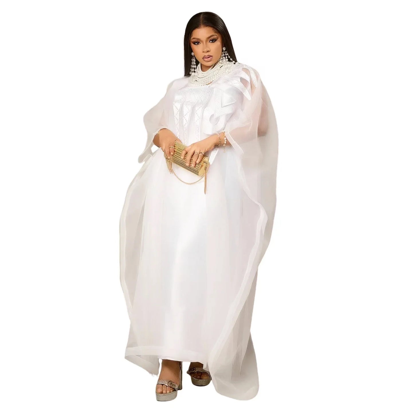 African Attire For Women White Abaya Embroidery Plus Size Elegant Dress