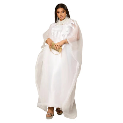 African Attire For Women White Abaya Embroidery Plus Size Elegant Dress