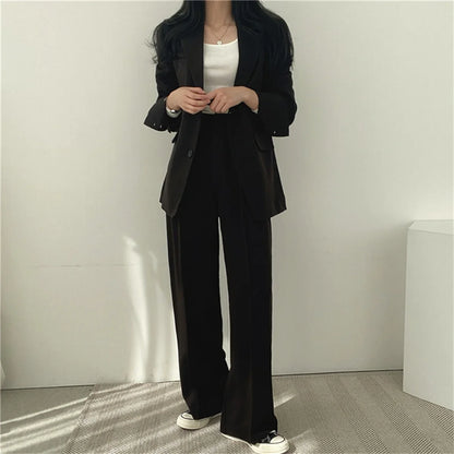 2026 Spring New Women's Clothing Suit Jacket Casual Pants Set Wide Leg Suit Pants Elegant Office Lady Business Suit Set Blazers