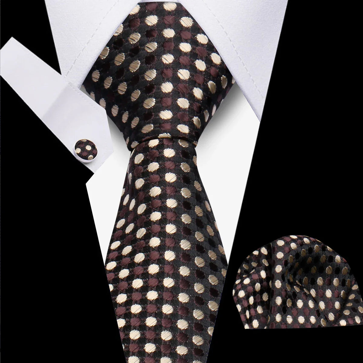 Classic Elegant Ties For Men Fashion Gifts Striped Solid Necktie Handchief Cufflink 3 Pcs Set Wedding Business Suit Accessories