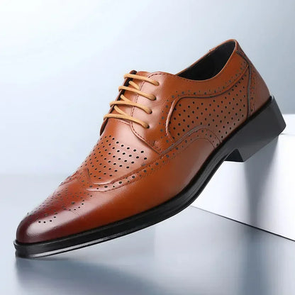 Casual Men Shoes Retro Brogue Shoe Non-slip Business Men Leather Shoe Breathable Lace-up Male Dress Footwear Comfortable Oxfords