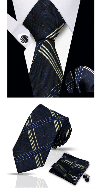Tie For Men Classic Plaid Handkerchiefs Red Necktie Cufflinks For Men Blouse Business Wedding Accessories Women Collar Man Gift