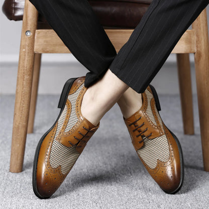 Casual Shoes For Men Men'S Large Size British Style Leather Shoes Color Matching Lace-Up Men'S Uniquely Designed Leather Shoes