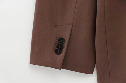 KONDALA 2026 Spring Office Lady Elegant Brown Women Suit Fashion Casual Sashes Oversized Shrug Blazer Chic Zipper Long Pant
