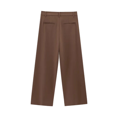 KONDALA 2026 Spring Office Lady Elegant Brown Women Suit Fashion Casual Sashes Oversized Shrug Blazer Chic Zipper Long Pant