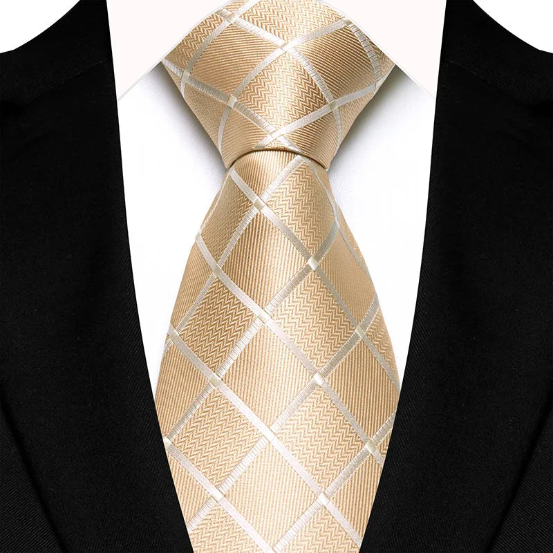 Luxury 8CM Mens Necktie Yellow Color Dot Stripes Solid Ties For Man Groom Jacquard Woven Neck Tie For Business Wedding Party