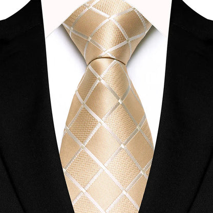 Luxury 8CM Mens Necktie Yellow Color Dot Stripes Solid Ties For Man Groom Jacquard Woven Neck Tie For Business Wedding Party