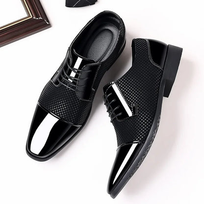 Luxury Men's Dress Shoes PU Leather Shoes Lace Up Office Black Oxfords Flats Wedding Party Shoe Business Pointed Toe Men Shoes