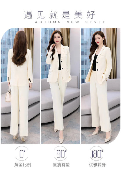 Fashion Casual Pants Suit the New Korean Pop Lapel Loose Pants Blouse Professional Suit Two-piece Women Elegant Set