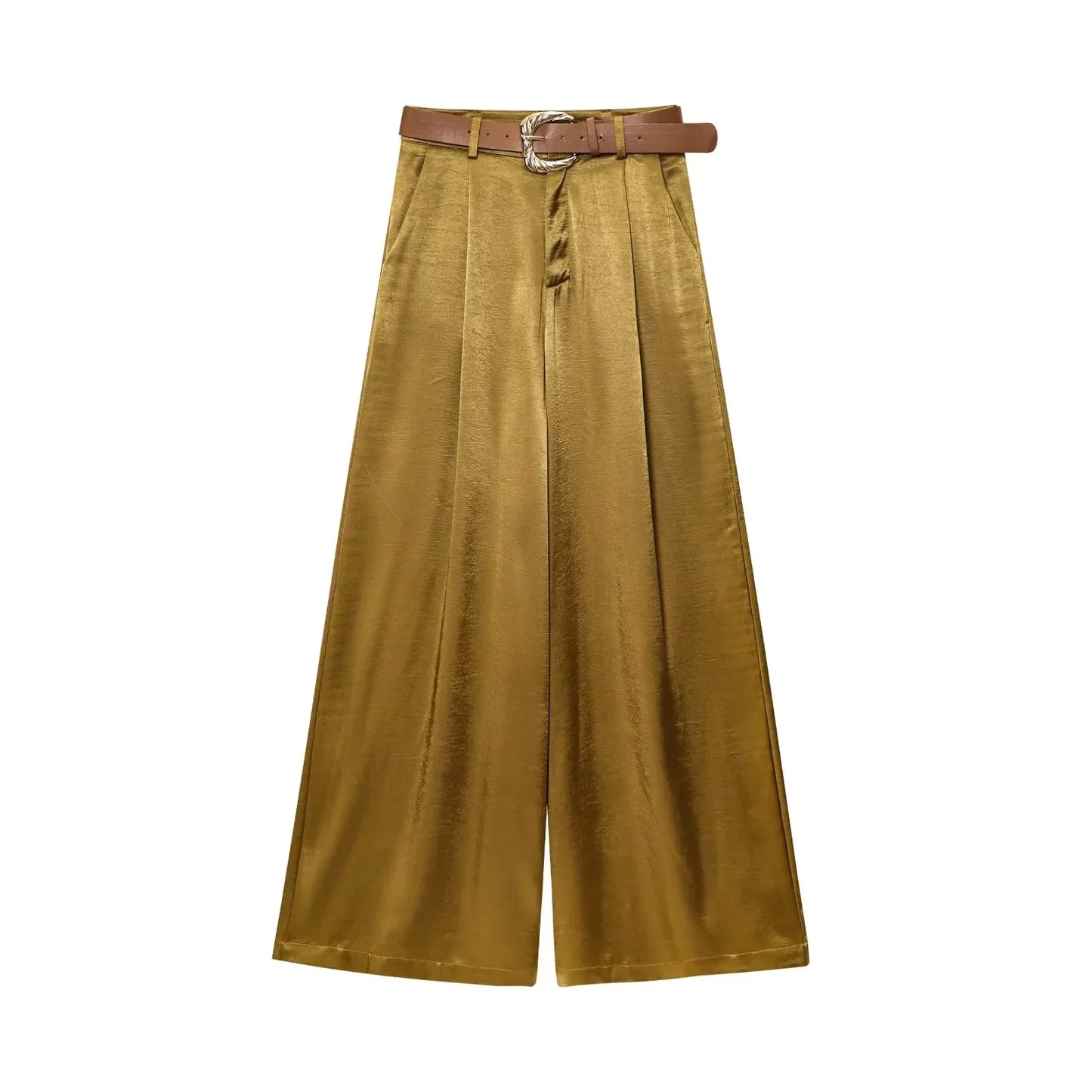 KONDALA Casual Chic Yellow Satin Women Suits V Neck Buttons Vest High Waist Wide Leg Pants Fashion 2025 Summer Holiday Suits