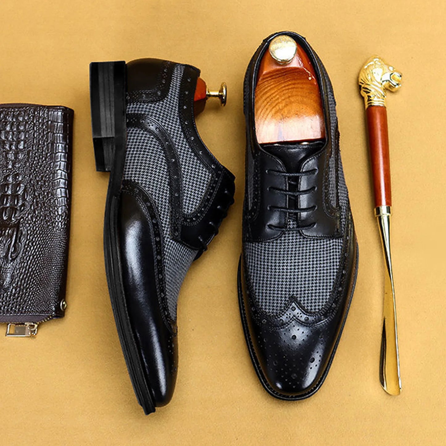Casual Shoes For Men Men'S Large Size British Style Leather Shoes Color Matching Lace-Up Men'S Uniquely Designed Leather Shoes
