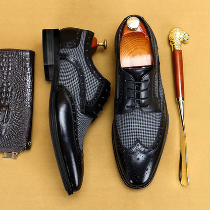 Casual Shoes For Men Men'S Large Size British Style Leather Shoes Color Matching Lace-Up Men'S Uniquely Designed Leather Shoes