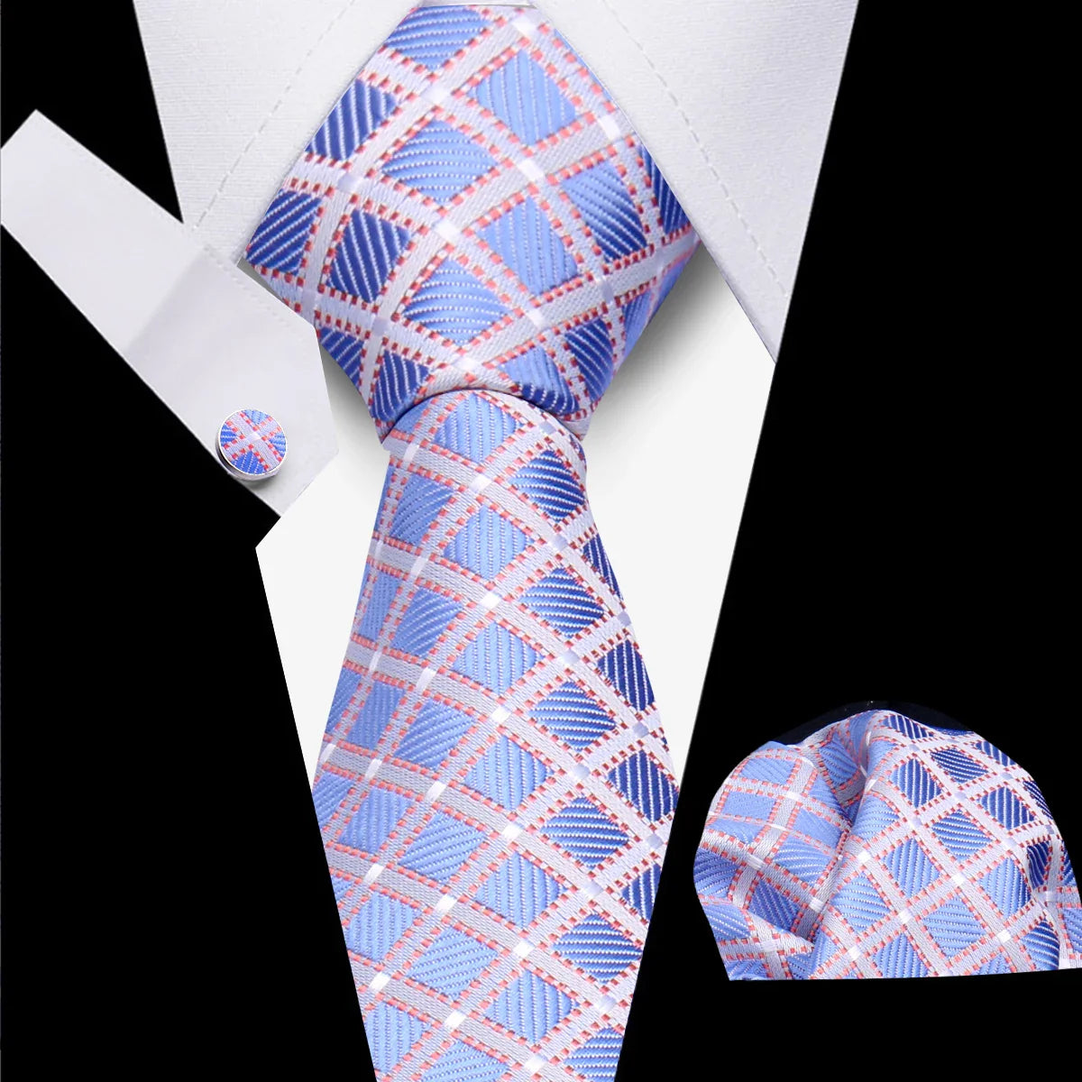 Classic Elegant Ties For Men Fashion Gifts Striped Solid Necktie Handchief Cufflink 3 Pcs Set Wedding Business Suit Accessories