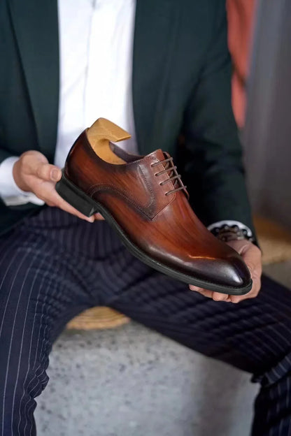 Men's Business Casual Shoes Distressed Wood Grain Square Toe Leather Derby Comfortable Office Wear Formal Dress Shoes Footwear
