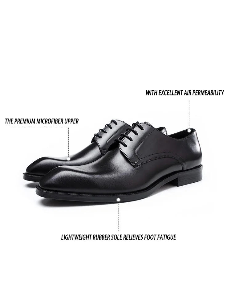 Men's Business Casual Shoes Distressed Wood Grain Square Toe Leather Derby Comfortable Office Wear Formal Dress Shoes Footwear