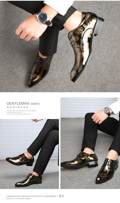 Luxury Men Oxford Shoes Retro Floral Pattern Men Dress Shoes Fashion Lace-Up Flats High Quality Business Men Party Wedding Shoes