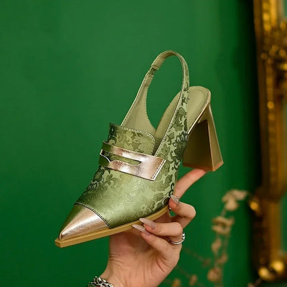 Sandals Designer Pointed Toe Women High Heels Print Random  Shoes Sexy Summer Dress Slingback Platform Mujer Zapatos Pumps