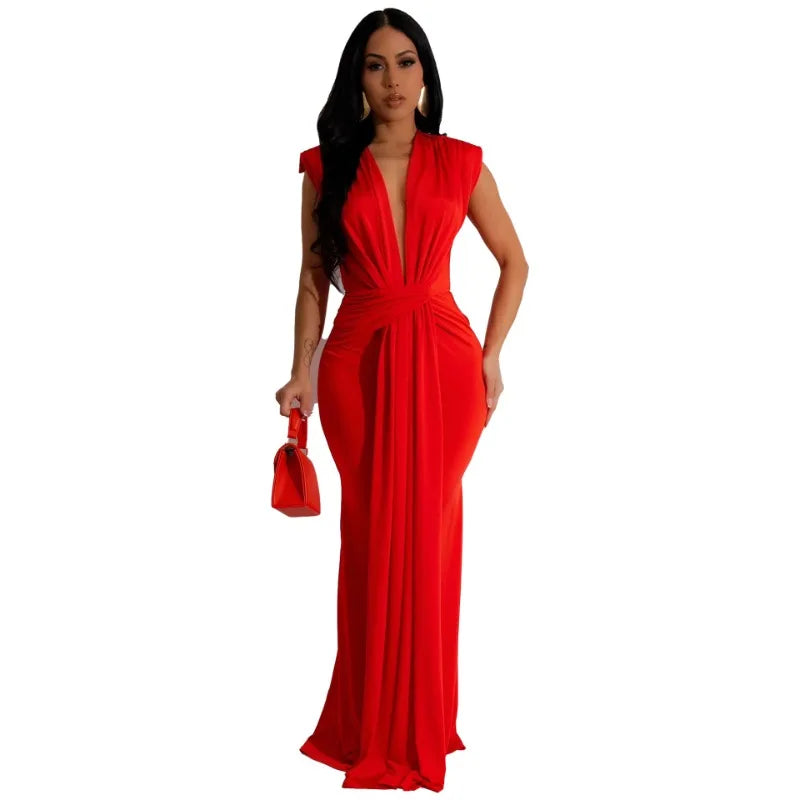 Elegant Bodycon Dresses for Women Sexy Deep V Neck Sleeveless Maxi Dress Mermaid Guest Evening Party Cocktail Long Dress Gown