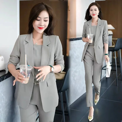 Summer Thin Jacket Blazer Casual Pencil Pants Vest Three Piece Set Elegant Women's Pants Set Office Outfits Business Clothing
