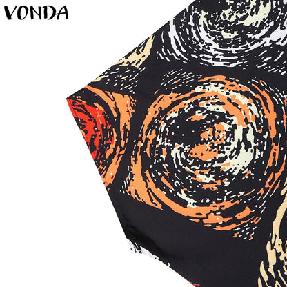 Plus Size VONDA Women Foral Printing Bohemian Maxi Dress 2025 Causal Puff Sleeve Sundress Holiday Eelgant Vestido NO Tassel