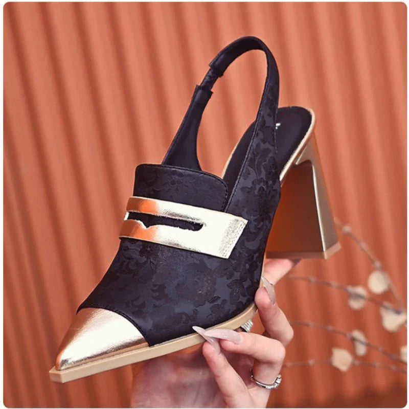 Sandals Designer Pointed Toe Women High Heels Print Random  Shoes Sexy Summer Dress Slingback Platform Mujer Zapatos Pumps