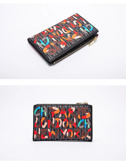 CHCH-Women's Cartoon Printing Long Wallet Retro Classic Wallet PVC Material Fashion Simple Large Capacity Bags