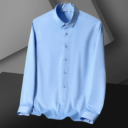 6XL Large High Quality Formal Dress Autumn and Winter Men's Long Sleeve Pure White Shirt Non iron Business Casual Ice Silk
