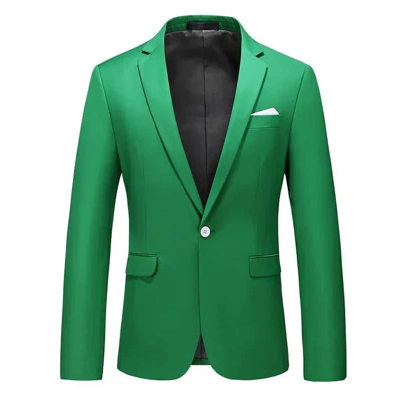 New Men Pure Colour Business Social Office Suit Slim Fit Jacket Fashion Simple Groom Wedding Tuxedo Dress Blazers Coats