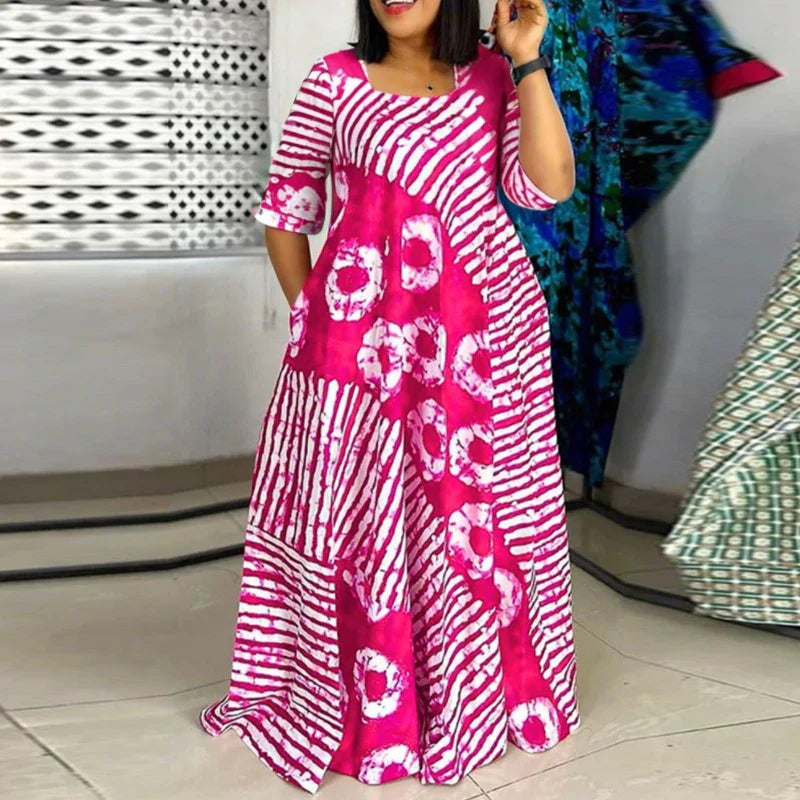Plus Size VONDA Women Summer Party Maxi Dress Bohemian Printed Long Sundress Beach Vestidos 2025 Half Sleeve Casual Loose Robe