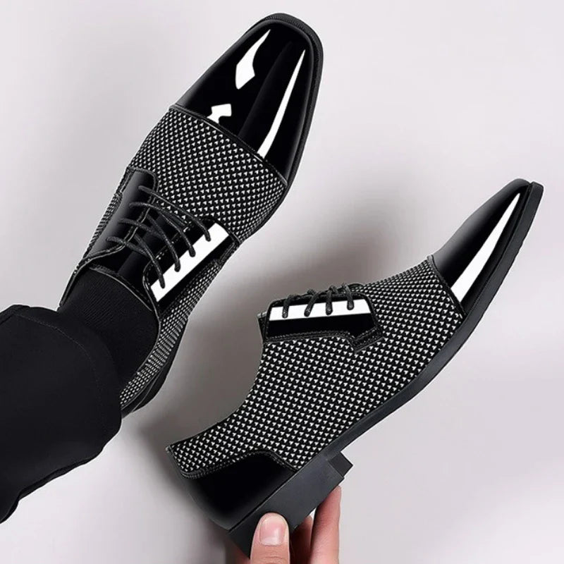 Luxury Men's Dress Shoes PU Leather Shoes Lace Up Office Black Oxfords Flats Wedding Party Shoe Business Pointed Toe Men Shoes