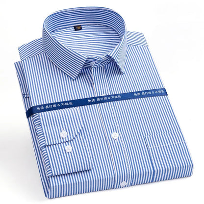 2024 Men's Long-sleeved Plaid Casual Shirts Fashion Classic Striped Business Social Dress Shirts Breathable Cotton Men Blousers