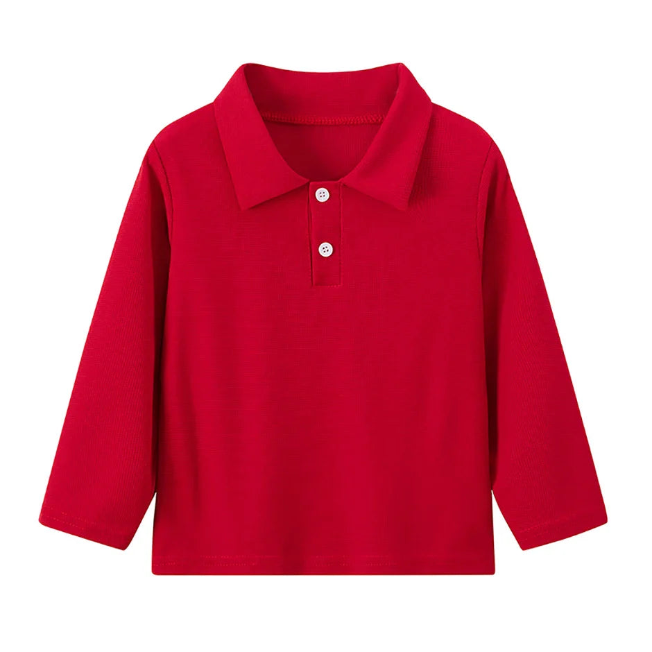 Children's solid color POLO shirt boy handsome fashion sports T-shirt girl lapel casual and comfortable half sleeve.