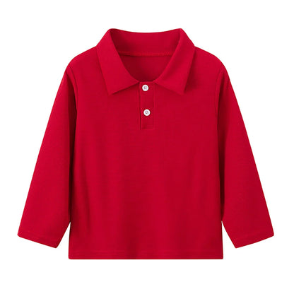 Children's solid color POLO shirt boy handsome fashion sports T-shirt girl lapel casual and comfortable half sleeve.