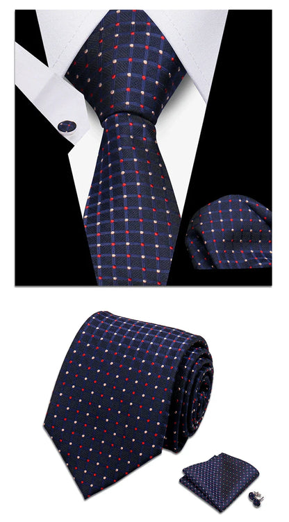 Classic Elegant Ties For Men Fashion Gifts Striped Solid Necktie Handchief Cufflink 3 Pcs Set Wedding Business Suit Accessories