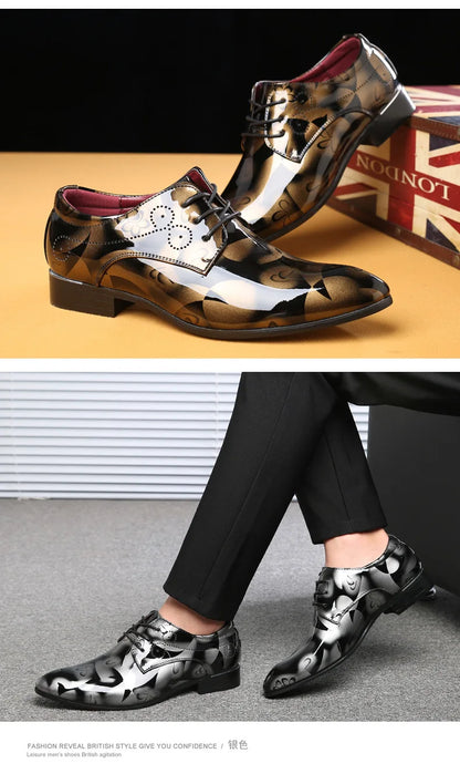 Luxury Men Oxford Shoes Retro Floral Pattern Men Dress Shoes Fashion Lace-Up Flats High Quality Business Men Party Wedding Shoes