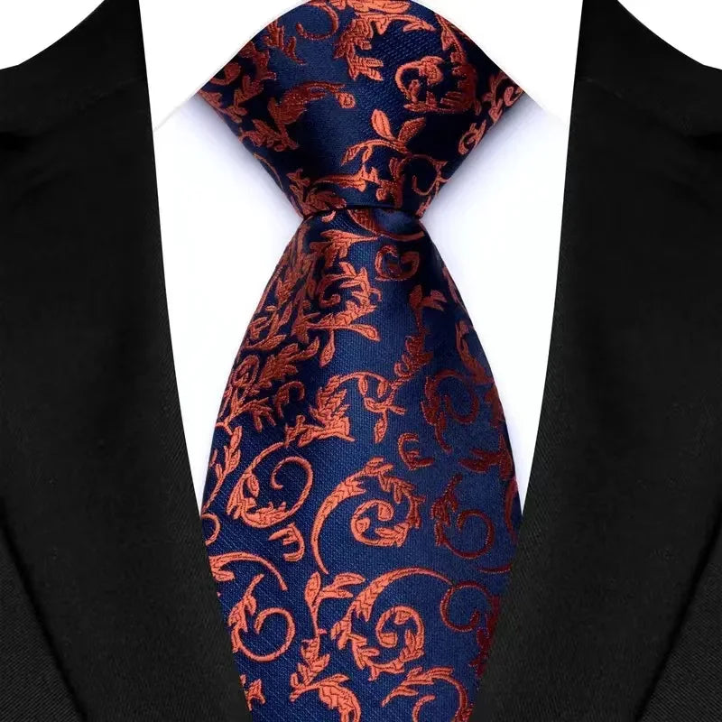 Luxury 8CM Mens Necktie Brown Orange Color Dot Stripes Ties For Man Groom Jacquard Woven Neck Tie For Business Wedding Party