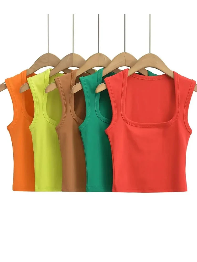 Deep Square Collar Vests 2023 Summer New Fashion Sexy Women's Crop Tops Sling Vest Camis