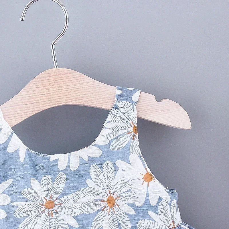 (Girls 0-3 Years Old) Summer New Girls Dress Floral Print Little Fresh Everyday Sweet Princess Dress with Bow