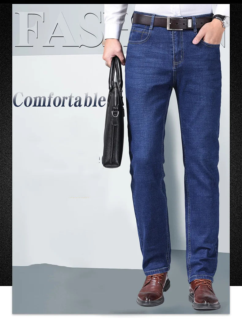 Men Fashion Straight Jeans Men 2024 New Stretch Slim Fit Pants Comfortable Soft Business Denim Trousers Male Brand Clothing