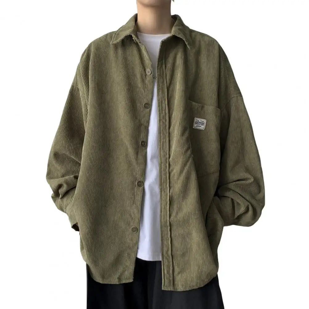 Spring Shirt Single-breasted Placket Casual Warm Corduroy Patch Pocket Men Tops  Men Tops  for Work