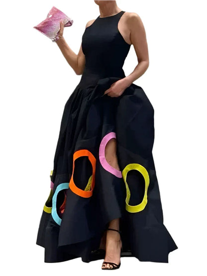 Bohohippie Rainbow Print Maxi Dress | Summer 2024 High Waist Elegance