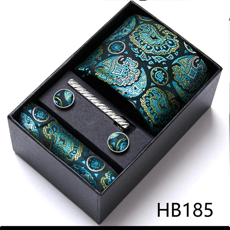 Jacquard Fashion Brand Tie Pocket Squares Set For Men Tie Handkerchief  Cufflink Necktie Gift Box Fit Wedding Holiday Workplace