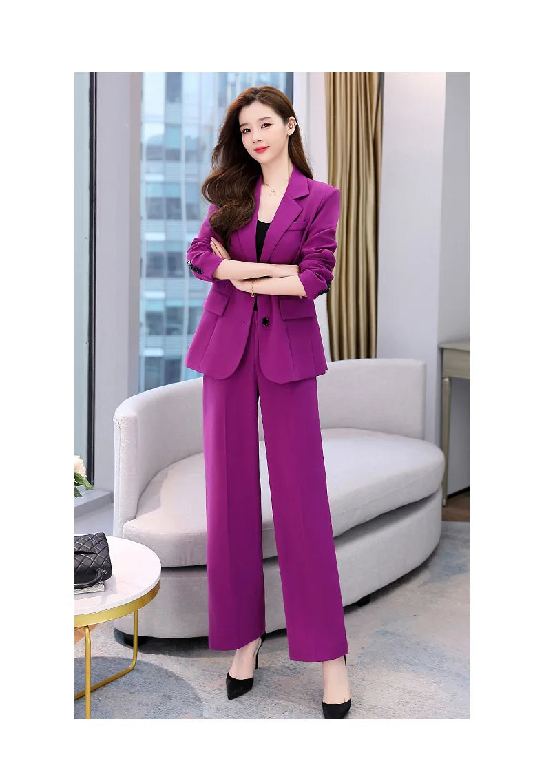 Fashion Casual Pants Suit the New Korean Pop Lapel Loose Pants Blouse Professional Suit Two-piece Women Elegant Set