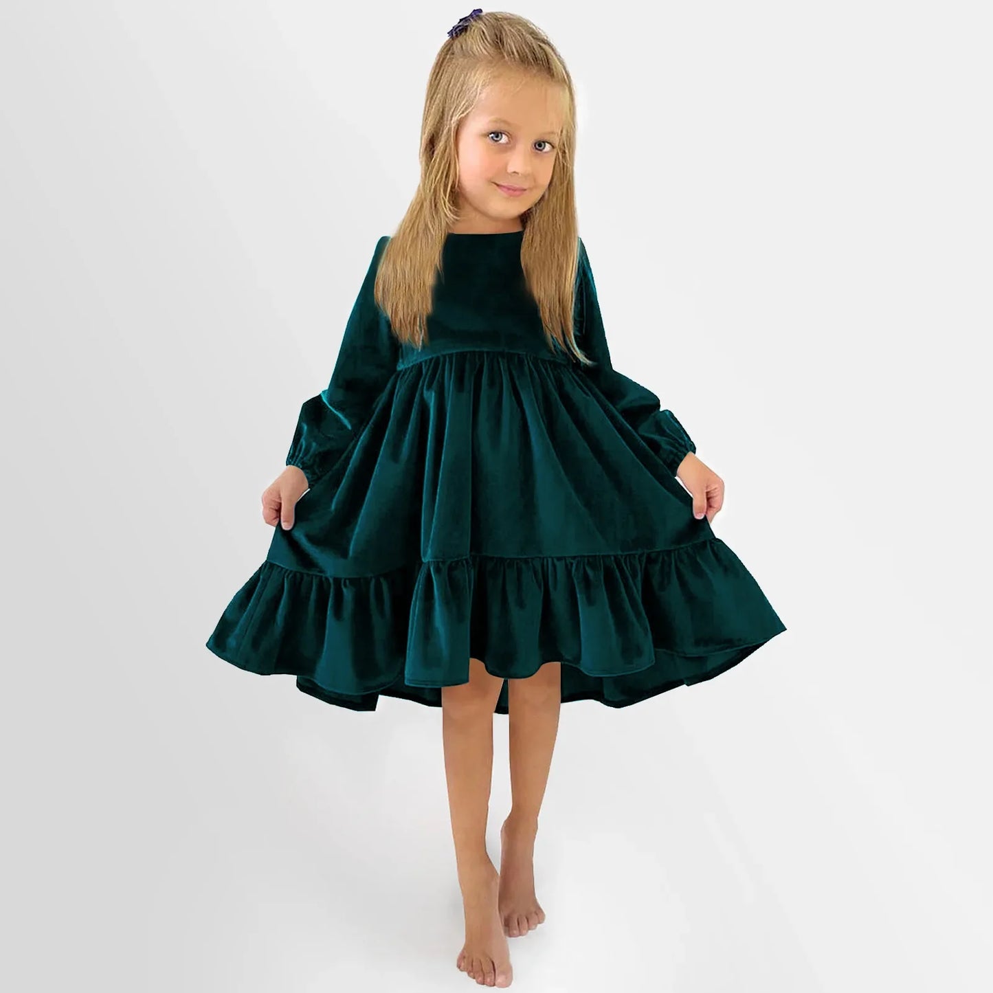 Children's Dress New Spring and Autumn Dress Girls' Ruffle Edge Long Sleeve Suede Dress Boys' Long Sleeve Corduroy Dress
