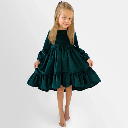 Children's Dress New Spring and Autumn Dress Girls' Ruffle Edge Long Sleeve Suede Dress Boys' Long Sleeve Corduroy Dress