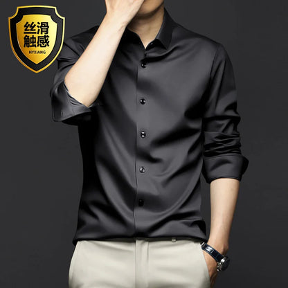 6XL Large High Quality Formal Dress Autumn and Winter Men's Long Sleeve Pure White Shirt Non iron Business Casual Ice Silk