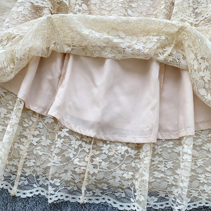 Spring France Elegant Vintage High End Evening Dress Women 3D Flower Lace Hollow Out Party Dress Female Casual Chic Clothing New