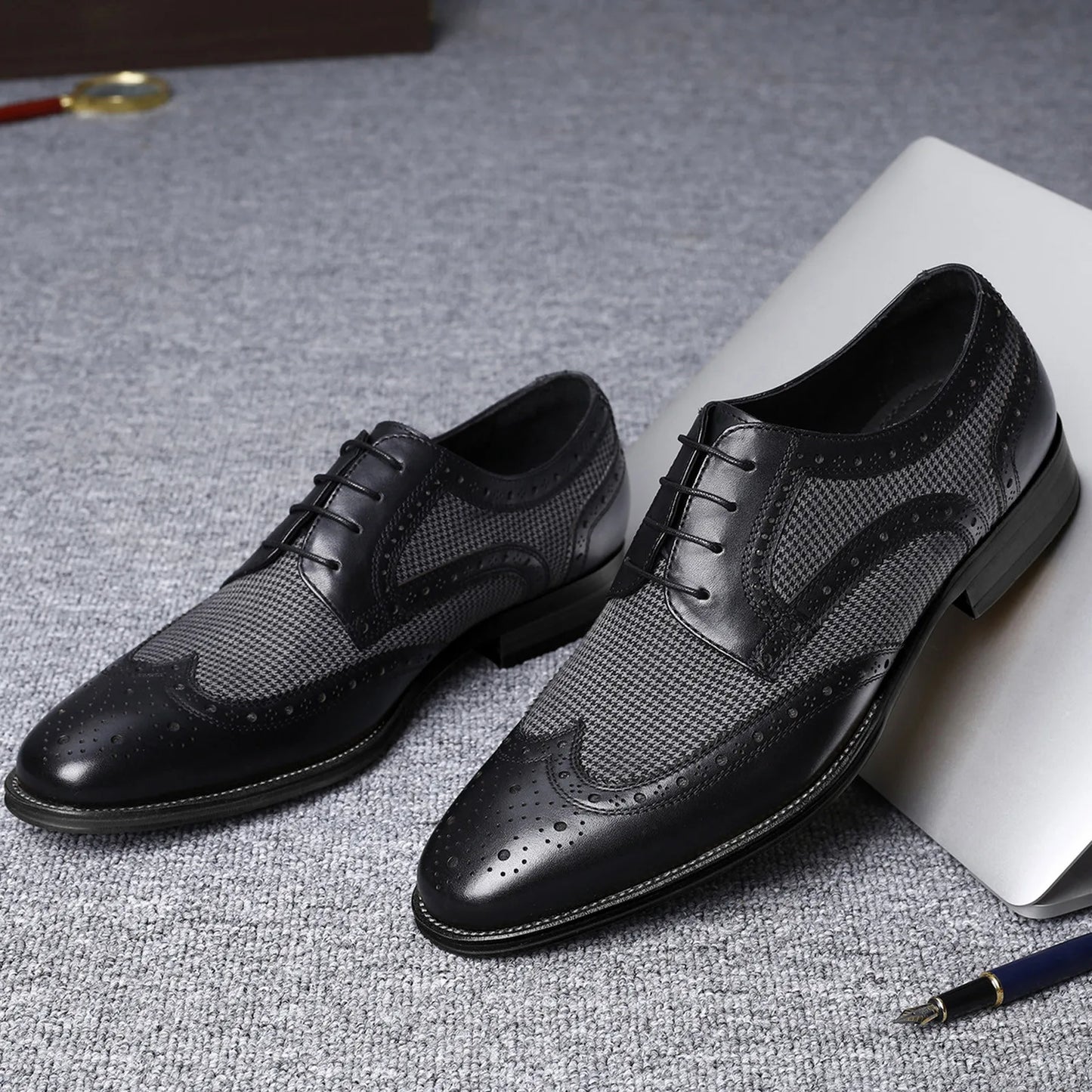 Casual Shoes For Men Men'S Large Size British Style Leather Shoes Color Matching Lace-Up Men'S Uniquely Designed Leather Shoes