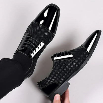 Luxury Men's Dress Shoes PU Leather Shoes Lace Up Office Black Oxfords Flats Wedding Party Shoe Business Pointed Toe Men Shoes